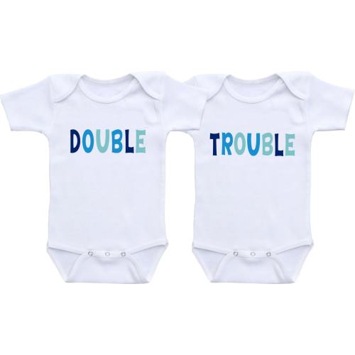 Double Trouble TWINS Onesie® Bodysuit Cute baby shower gift, TWIN SET baby shirt