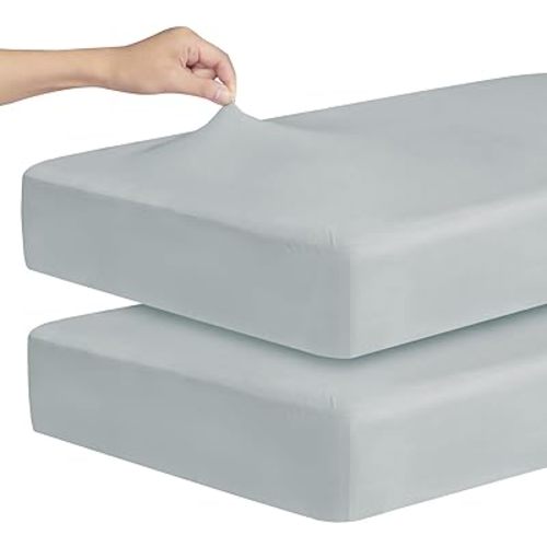 Stretchy Crib Sheets for Boys & Girls, 2 Pack - Fitted for Standard & Toddler Bed Mattress (52" x 28"), Soft & Breathable Neutral & Grey