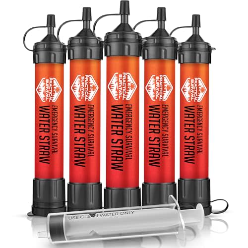 5 High-Capacity Emergency Water Straws – Lightweight, Reusable, 1800-gallon Filters for Camping, Hiking, Travel, Biking, Survival, and Emergencies. No Expiration Date, Perfect for preparedness