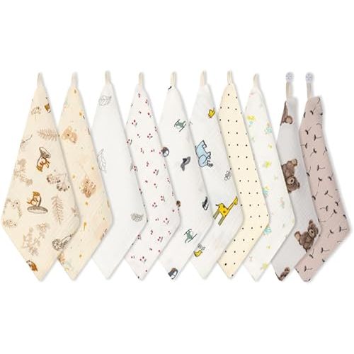 norinori Baby Msulin Washcloths Newborn Face Towel - Baby Muslin Burp Cloths 10Pack Soft Absorbent Natural Cotton Wash Towel 10"X10" Baby Bath Towels Wipes Baby Registry as Shower