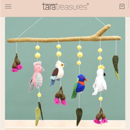 Baby Nursery Mobile Hanging - Australian Birds - Cockatoo, Lorikeet, Galah and Kookaburra
