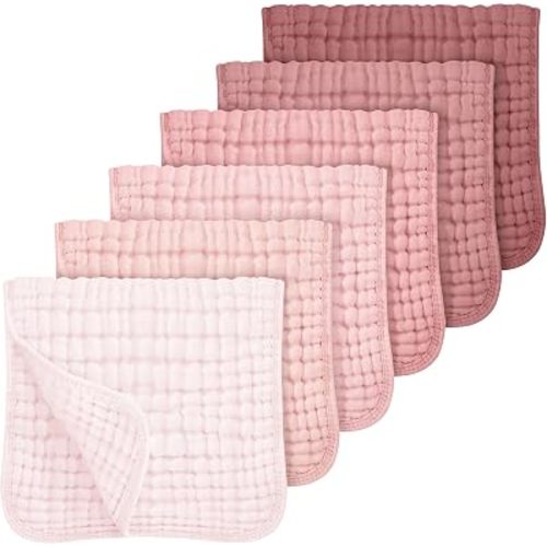 Looxii Muslin Burp Cloths Baby Girl 6 Pack - 20" x 10" - Ultra Soft & Absorbent, 6-Layer 100% Cotton for Spit Up & Drool- Gentle Baby Burping Cloth, Newborn Essentials Shower Gift Girl, Gradient Pink