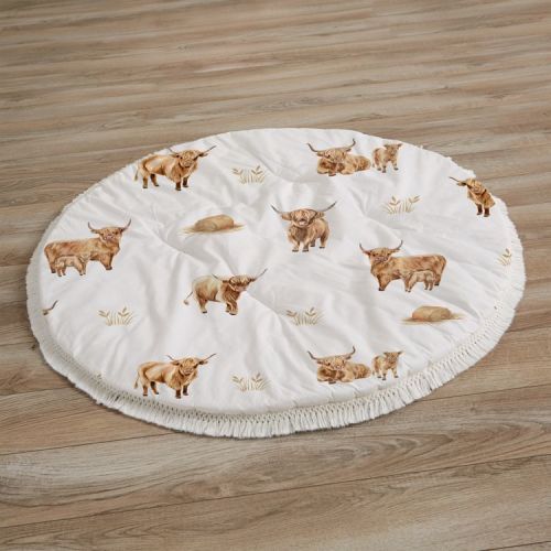 Sweet Jojo Designs Boy, Girl, Unisex/Gender Neutral Baby Tummy Time Playmat - Boho Highland Cow Brown and Taupe