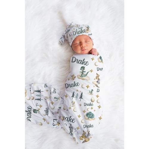Dragon Swaddle Blanket, Dragon Personalized Baby Blanket, Baby Blanket, Personalized Baby Blanket, Baby Shower Gift, Dragon Swaddle Set B9