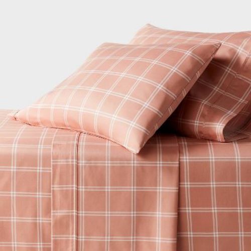 Queen 400 Thread Count Performance Sheet Set Pink Plaid - Threshold™