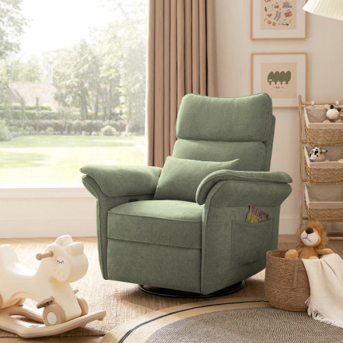 Beckette 41.75" Modern Swivel Glider Nursery Power Recliner with Adjustable Headrest