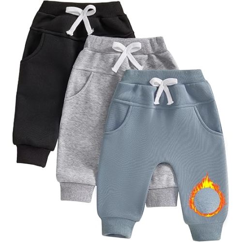 Yoawdats Baby Boys' 3-Pack Pull-on Jogger Pants Knit Pants Classic Fit Elastic Waist Kids Toddler Pants Multipacks Long Pants