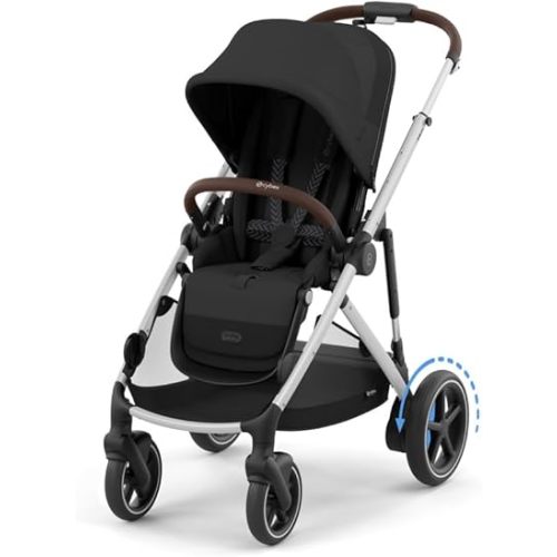 Cybex e-Gazelle S Electronic Assist Stroller – Gazelle S Single-to-Double Electric Stroller, Smart Assist, Rocking Mode, 20+ Configurations & Compact Fold, Moon Black with Silver Frame