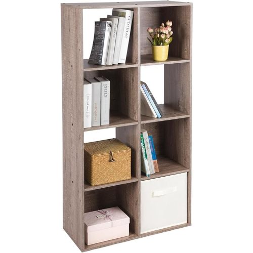 PACHIRA US 8 Cube Storage Organizer Cabinet, Espresso Bookcase Fits 11 Inch Storage Bins, Open Closet Standing Nursery Book Shelving, Rustic Brown Oak