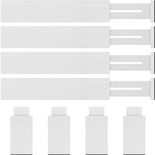 Bamboo Drawer Dividers Organizer with Inserts, Expandable from 12.5-21.7", Adjustable Drawer Organizer Separators for Utensils, Dresser, Bedroom, Bathroom, Closet, Clothing, Office (White)