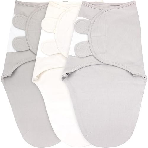 Bublo Baby Swaddle 3-6 Month, 3-Pack Newborn Swaddles Sleep Sack, Infant Sleeping Sack, Easy Adjustable Baby Large Size Swaddle Blanket Wrap for Boy Girl (Pastel Grey-White Solid)