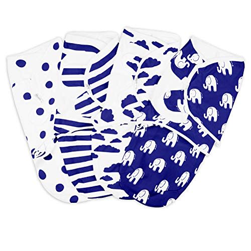 BaeBae Goods Swaddle Blanket, Adjustable Infant Baby Swaddling Wrap Set of 4, Baby Swaddling Wrap Blankets for Boys and Girls Made in Soft Cotton (Navy Elephants, 0-3 Months)