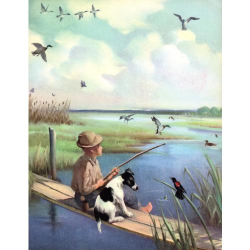 Boy And His Dog Fishing Print Gallery Wall Art Wesley Dennis Art Kids Childrens Room Decor Dog Wall Art Gift for Birthday Friend wd 10523n
