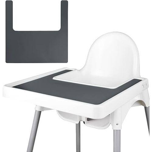 High Chair Placemat, Durable High Chair Placemat Silicone, Clean and Hygienic, Suitable for IKEA Antilop Highchai, for Toddlers and Babies (Gray)