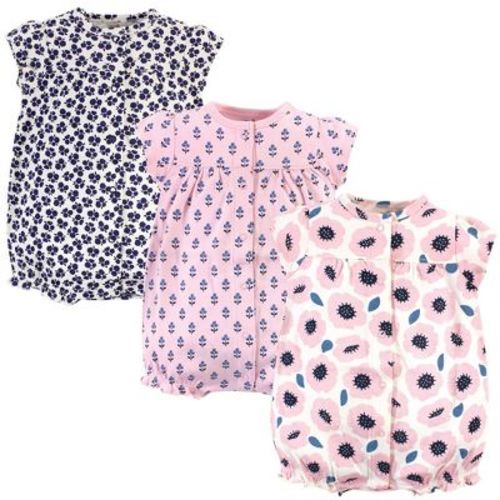 Touched By Nature Baby Girl Organic Cotton Rompers 3pk, Blossoms, 0-3 Months