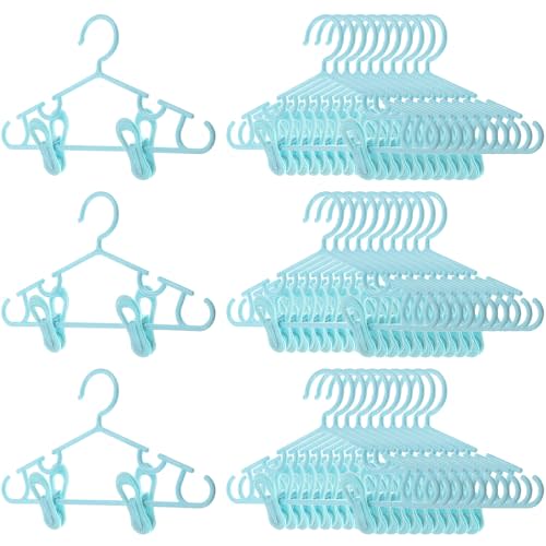 Hsei 120 Packs Baby Hangers with Clips Toddler Hangers with Clips for Kids Pants Closet Coat Skirts Socks (Sky Blue)