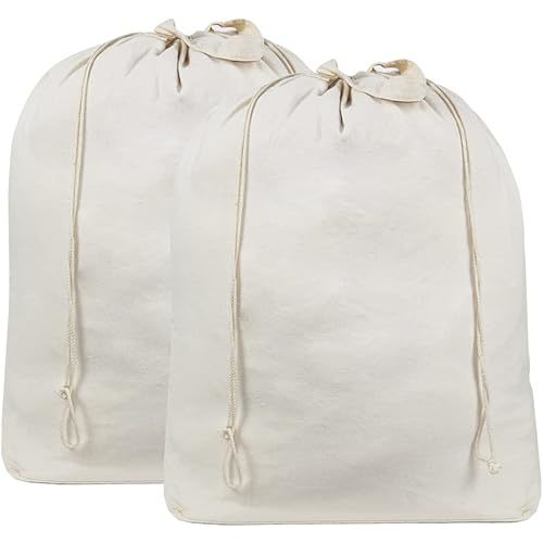 AMJ 2 Pack - Extra Heavy Duty Washable Laundry Bag with Drawstring, Cotton Laundry Bag for Sleeping Bag, Laundry Hamper Liner and Travel, Beige