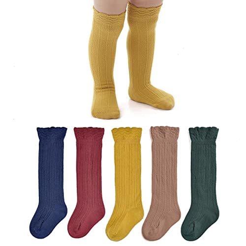EPEIUS Baby Knee High Socks - Baby Girls Seamless Tube Ruffled Stockings Cotton Long Socks Over the Knee Sox 0-6 Years