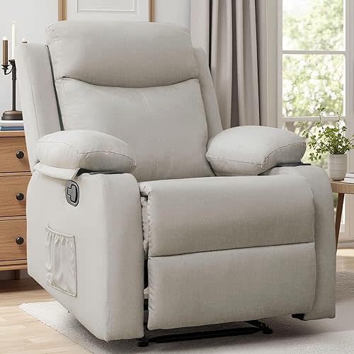 Recliner Chair, Small Recliners for Small Spaces, Reclining Chair, Manual Recliner with Cup Holders and Side Pockets, Chairs for Living Room, Bedroom, Nursery, Khaki