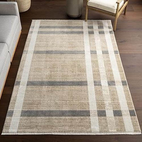 nuLOOM Fringed Performance Indoor Area Rug, Power Loomed, Easy Clean, Durable, Non-Shed, 5' x 7'10", Adie Light Beige