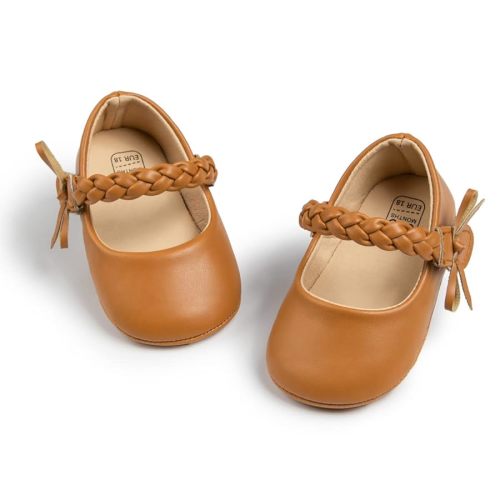Meckior Infant Baby Girls Boys Handmade Princess Flats Toddler First Walkers Soft PU Leather Non-Slip Crib Wedding Dress Shoes