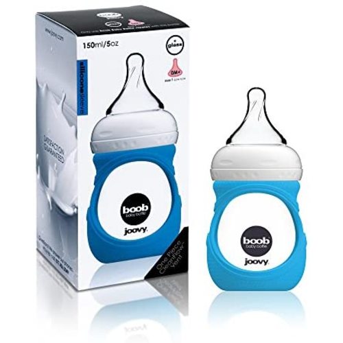 Joovy Boob Glass Bottle & Sleeve, Blue, 5 Ounce