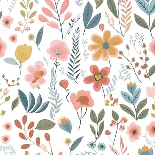 Colorful Floral Peel and Stick Wallpaper Leaf Vintage Contact Paper Cute White Floral Wall Paper Removable Wallpaper Self Adhesive for Cabinet Drawers Wall Decor 17.5''x118.1''