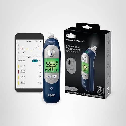 Braun ThermoScan 7+ Connect Digital Ear Thermometer - Family Care App Compatible, Age Precision Technology, Color-Coded Display, No. 1 Brand Recommended by Pediatricians