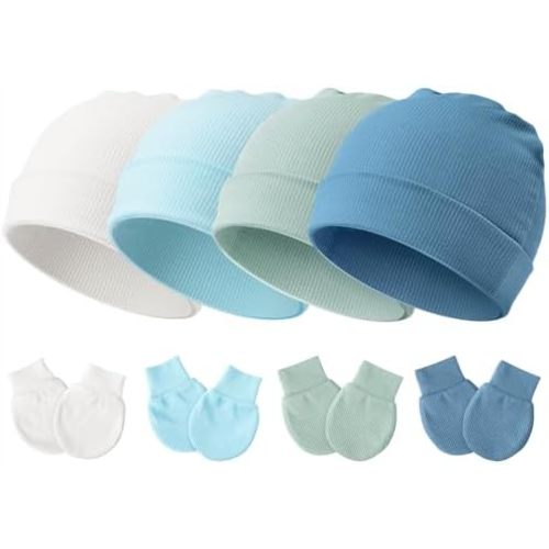 Newborn Baby Hats and Mittens Set for Unisex Infant Toddler Soft Beanie Hat Newborn Hospital Hats for Boys Girls 0-6 Months