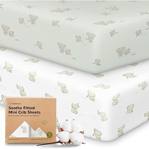2-Pack Mini Crib Sheets Fitted - 38x26 Pack N Play Sheets for Pack and Play Mattress, Organic Cotton, Soft & Breathable Playard Bedding, Neutral Mini Toddler Bed Cover for Boys, Girls (Elly)