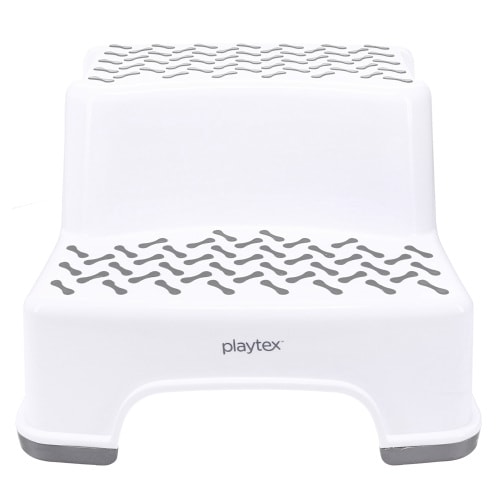 Playtex White 2-Tier Step Stool, Kids Bathroom and Bedroom Plastic Step Stool