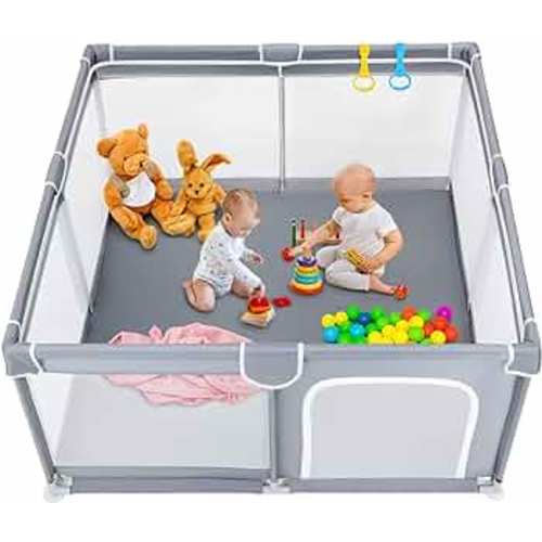 TODALE Baby Playpen 50”×50” Gray Playpen for Babies and Toddlers, Safe & Sturdy, Small Baby Play Yard with Anti-Slip Base & Breathable Mesh- Indoor & Outdoor Baby Play Pen for Toddler & Infant