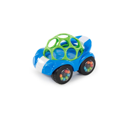3M+, Bright Starts Oball Easy Grasp Rattle & Roll Toy Sports Car BPA-Free Infant Crawling Toy, 1 Pack, Age 3 Months and up, Blue/Green