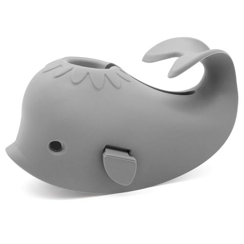 Baby Bathtub Faucet Cover, Bath Faucet Cover for Kids, Baby Bath Spout Cover, Soft Silicone Bathtub Faucet Safety Toys, Cute Whale, Universal Fit, Make Your Baby's Bath Time Fun and Love It - Grey