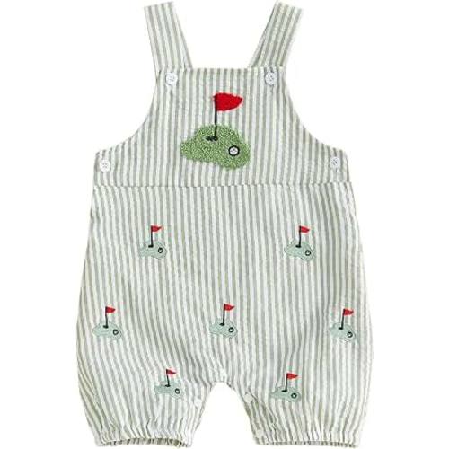 Amazon.com: Baby Overalls Boy Embroidery Bubble Romper Striped Bodysuit Newborn Outfits
