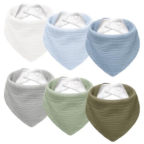 Susurration Muslin Baby Drool Bibs 6Pack Soft Triangular Adjustable Baby Bandana Bibs for Unisex Baby Girls & Boys