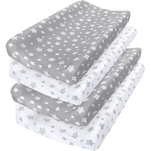 Changing Pad Cover for Boys 4 Pack, Lovely Print Soft Unisex Diaper Change Table Sheets, Fit 32"x16" Contoured Pad, Comfy Cozy 4-Pack Cradle Sheets