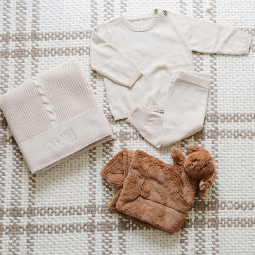 Saranoni Heirloom Cotton Knit Set - Tan, 3-6 M