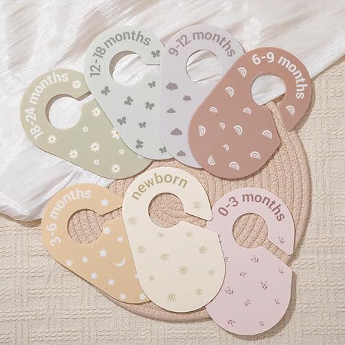 Baby Size Clothes Dividers for Closet: Nursery Hanger Month Dividers for Clothing Organizer - Set of 7 Infant Age Separators from Newborn to 24 Months for Boho Room Decor