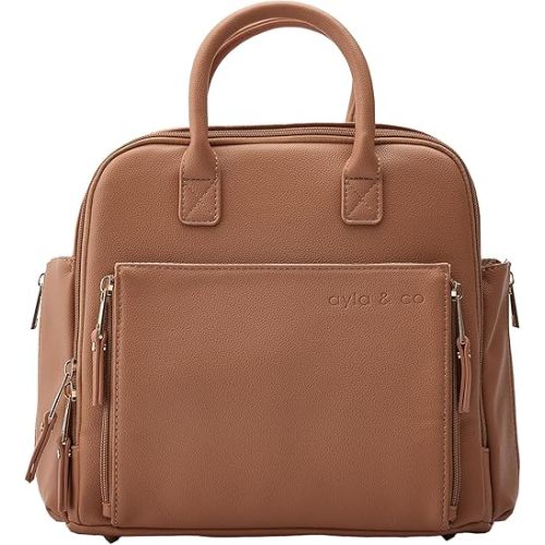 Ayla & Co Mini Bag, Transitional Minimal Diaper Bag, Vegan Leather, with Expandable Pockets, Built-In Wallet, Organizer