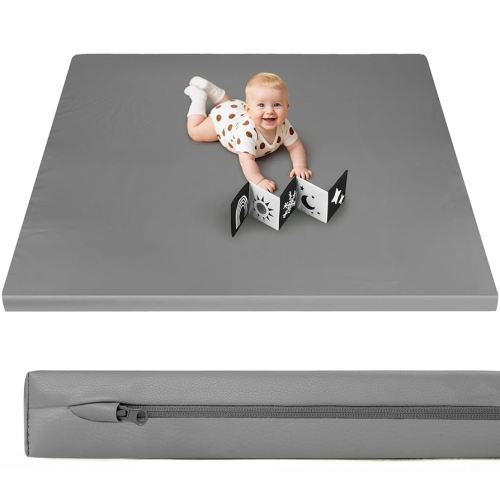 Baby Play Mat 50x50 Thicken Foam Cushioned & Waterproof Playpen Mat 1.3" Thick Non-Toxic Cushioned, Waterproof Soft Crawling for Infants and Toddlers, Wipe-Clean Playmat, Grey