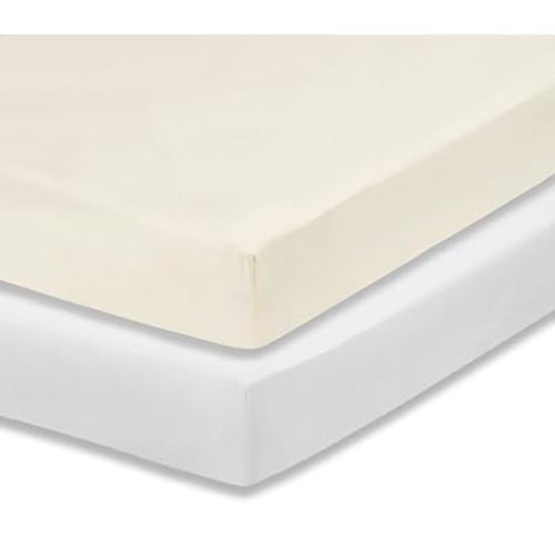 Everyday Kids 2-Pack Fitted Crib Sheets, 100% Soft Breathable Microfiber Baby Sheet, Fits Standard Size Crib Mattress 28in x 52in, White Nursery Sheet and Beige Nursery Sheet