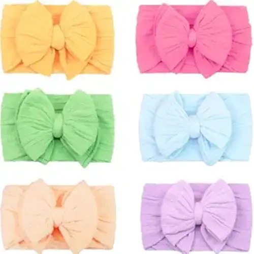 CÉLLOT 6 Pcs Super Stretchy Soft Handmade Headbands with Double Bows Head Wrap Nylon Hair Accessories For Newborn Baby Girls Infant Toddlers Kids(Green)