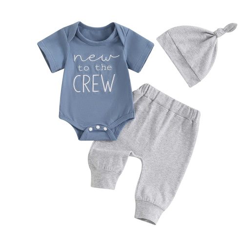 Twopumpkin Newborn Baby Boy Girl Clothes Outfits Short Sleeve Romper Bodysuit Cotton Pants and Hat Coming Home Outfit