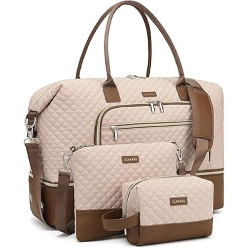 Duffle Bag for Women Travel, Weekender Bag Overnight Bag with Shoe Compartment, Carry on Bag with Crossbody Purse for Over Night, Weekend, Yoga, Gym, Business Trips, Hospital, Nude Brown