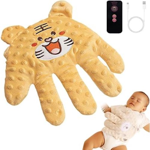 Baby Soothing Palm, Baby Patter for Sleep, Baby Startle Prevention Hand Glove Electric Baby Hand Pillow Red Bean Filling Cute Baby Soothing Palm for Newborns Baby Girl Baby Boy (Yellow Tiger)