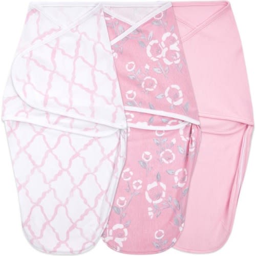 aden + anais Aden & Anais Essentials Wrap Swaddle - Set of 3, 0-3 M, Stencil Pink