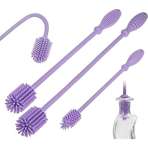 A-Brush Silicone Bottle Cleaner Brush, 3 Piece Set, Flexible, Long Handle - Water Bottle Cleaner, Baby Bottle Nipple Brush for Plastic & Glass, BPA-Free Dish Washing Brush A2S Protection