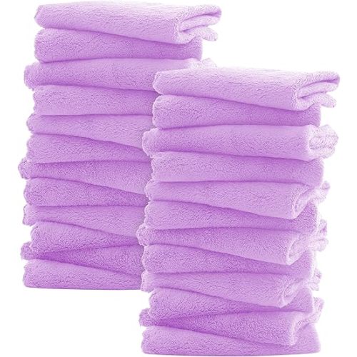 Sunny zzzZZ Ultra Soft 24 Pack Baby Washcloths - 10x10 Inches - Coral Fleece Extra Absorbent Wash Clothes for Babies, Infants and Toddlers - Sensitive Skin and Newborn - Ideal Baby - Violet Purple