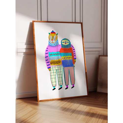 Leopard and Sloth - Kids Wall Art, Colorful Decor For Children, Playroom, Trendy Birthday Gift, Animal Poster, Illustration Print, Christmas